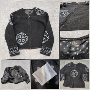 CoVelo Clothing Womens S Small‎ Wool Knit Full Zip Silk Lined Cardigan Sweater